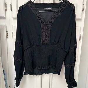 Black Crochet Trim Women's Top